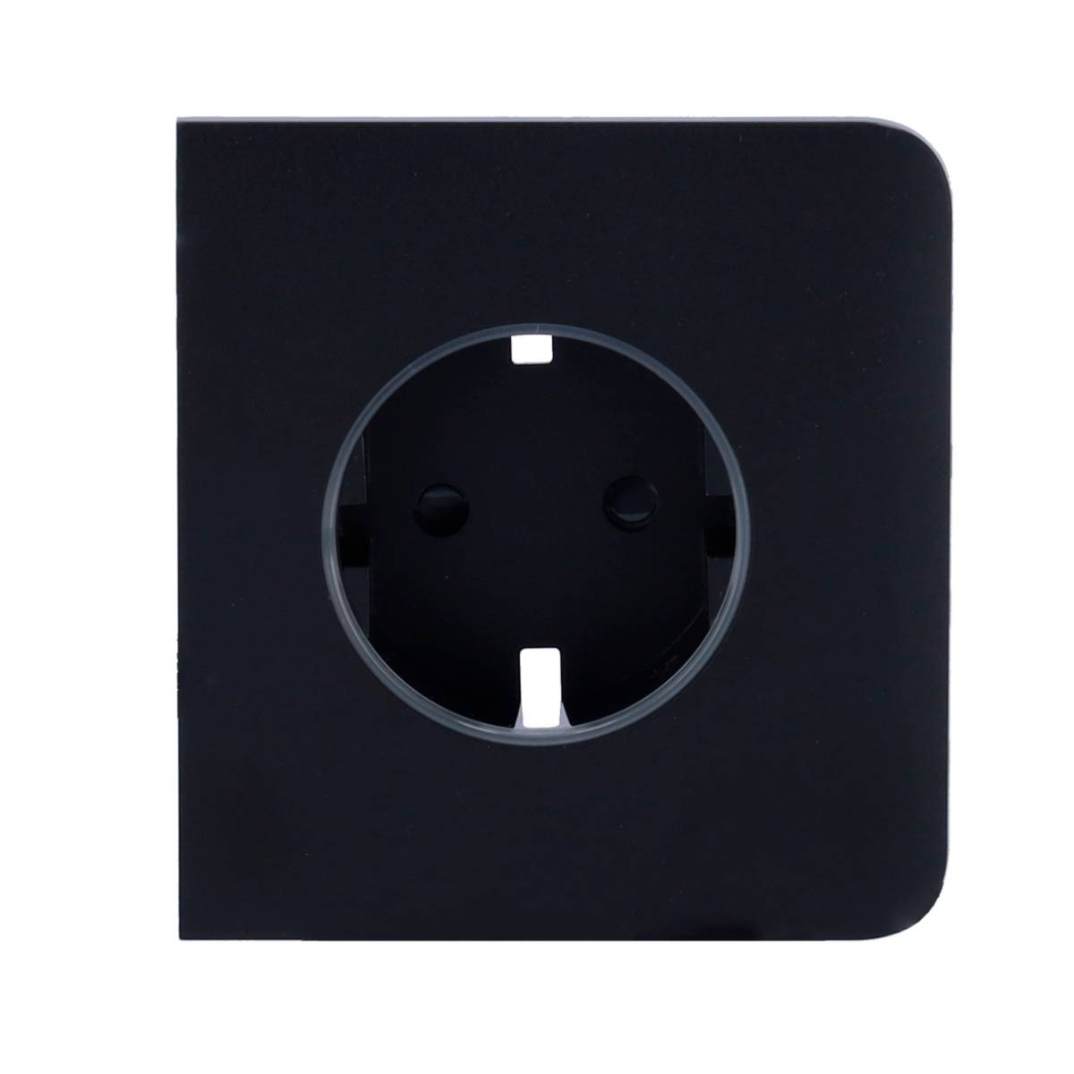 Una presa elettrica nera con fori rotondi per spine.