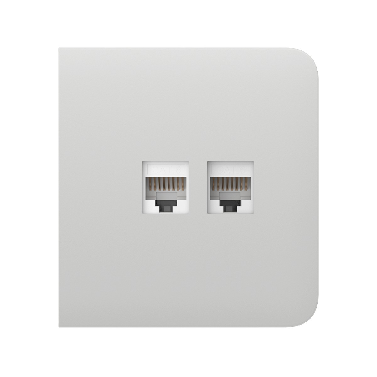 Placca grigio chiaro con due porte RJ45 etichettate CAT3 e CAT5.