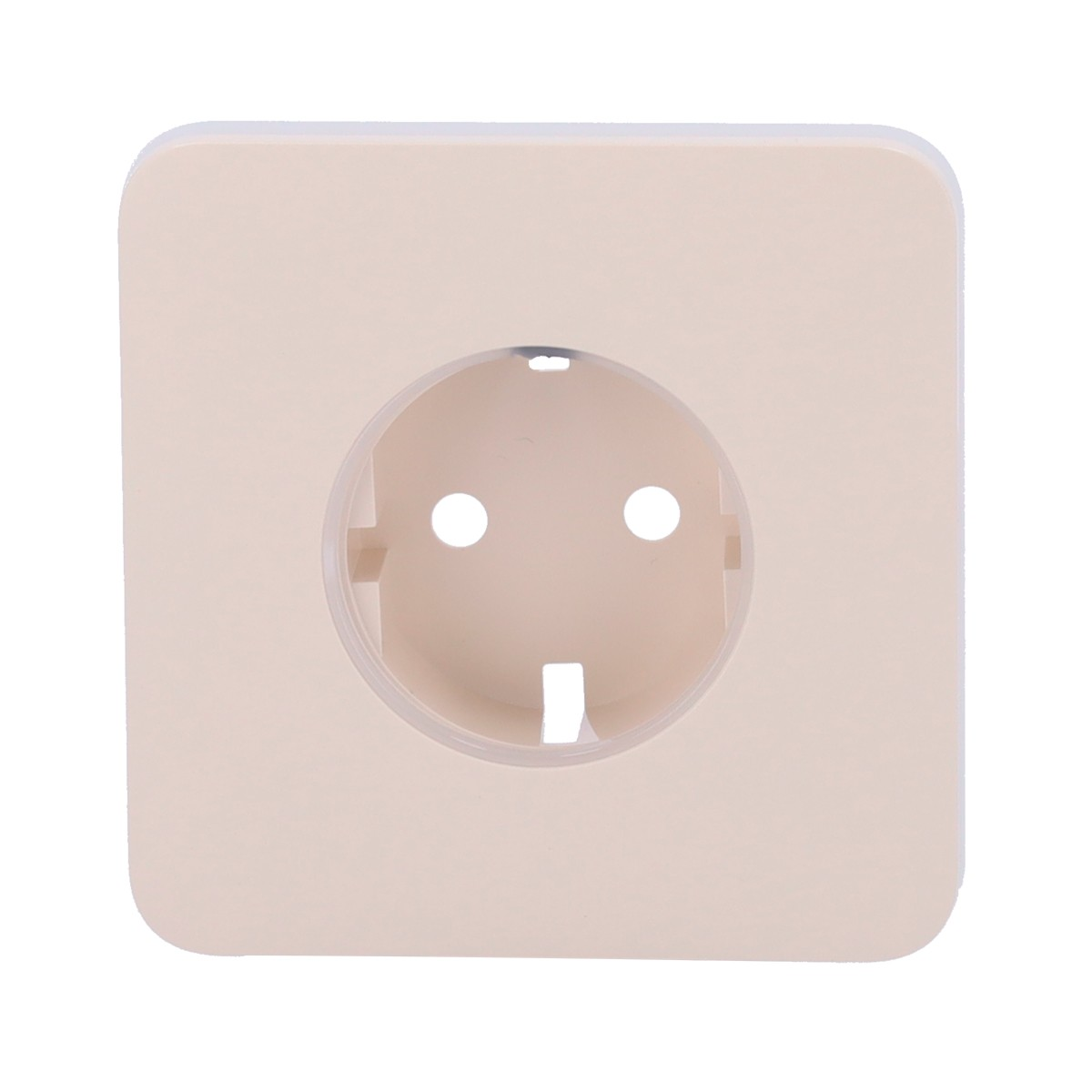 Una presa elettrica beige con due fori rotondi e una fessura.