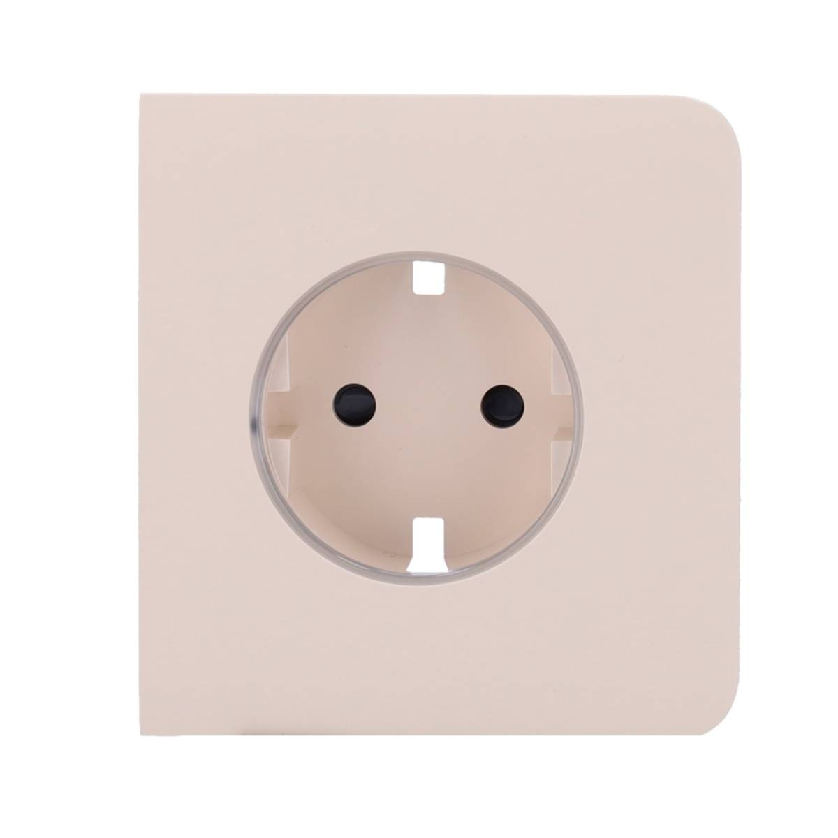 Una presa elettrica color crema con due porte di ricarica rotonde nere.