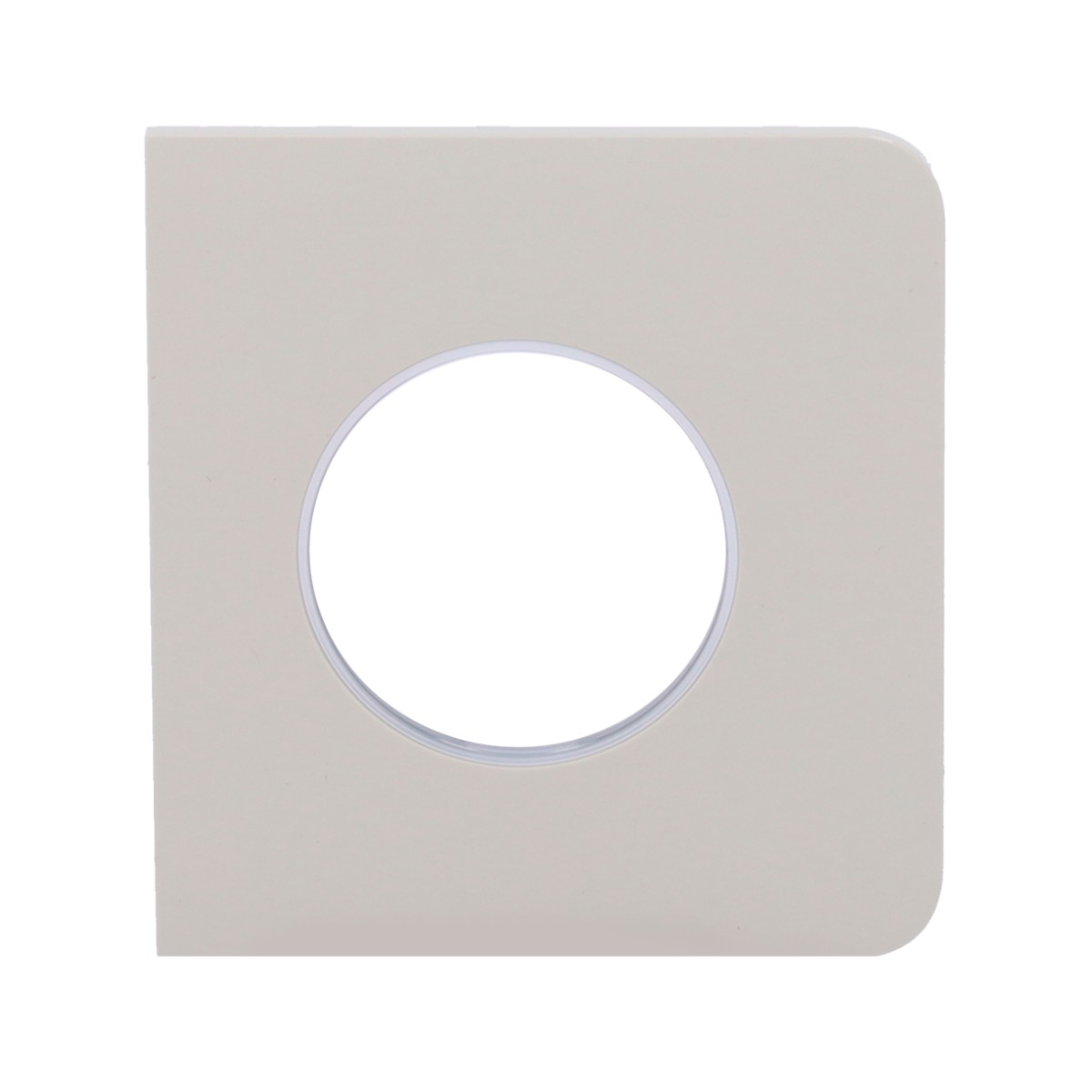Una copertura quadrata color crema con un ritaglio circolare al centro.