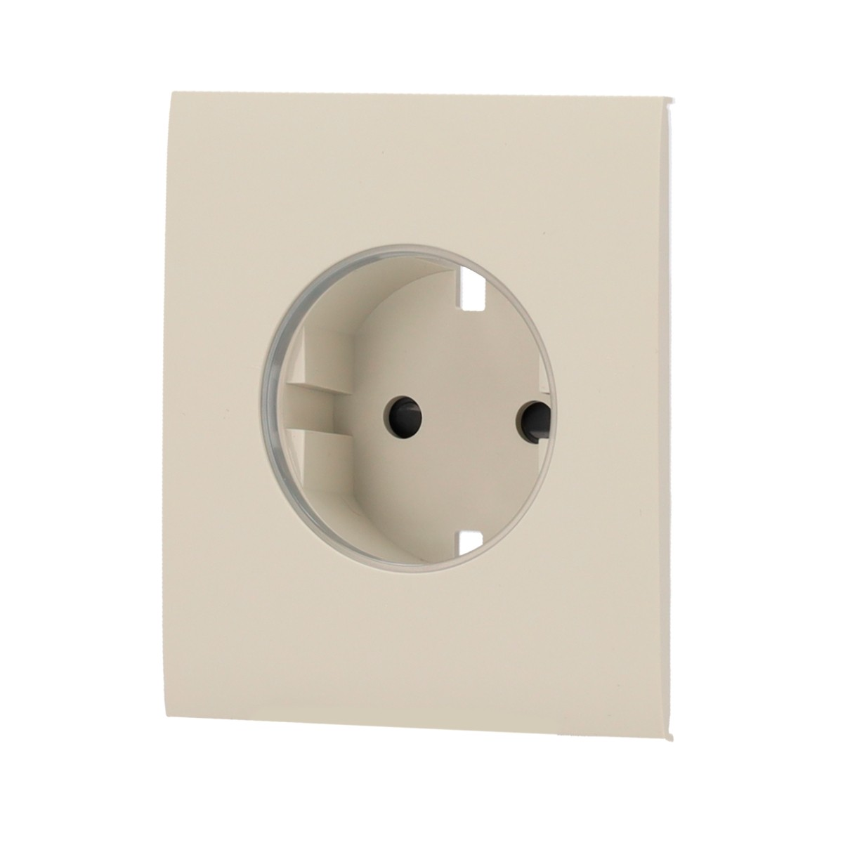 Una presa elettrica color crema con due fori rotondi e una fessura superiore.