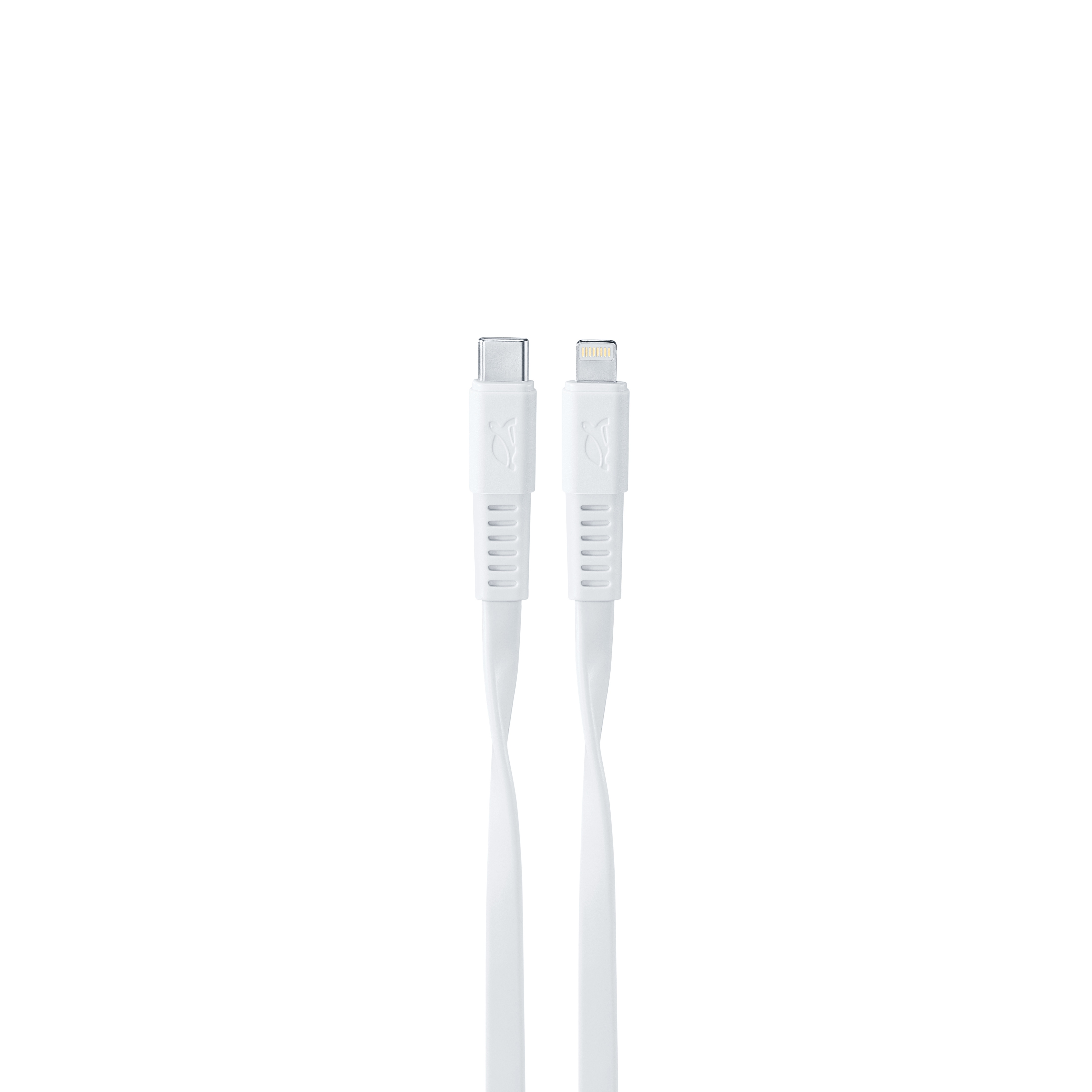 Zwei weiße Ladekabel mit USB-C- und Lightning-Anschlüssen werden angezeigt.
