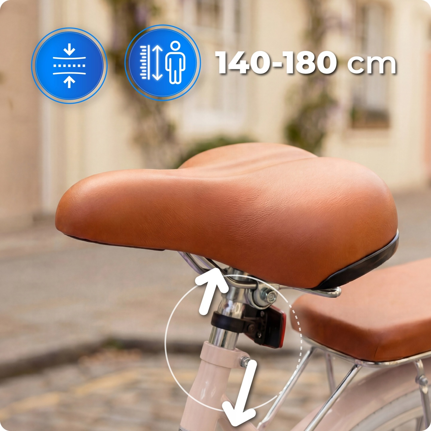 Siodło rowerowe z regulacją wysokości dla 140-180cm.