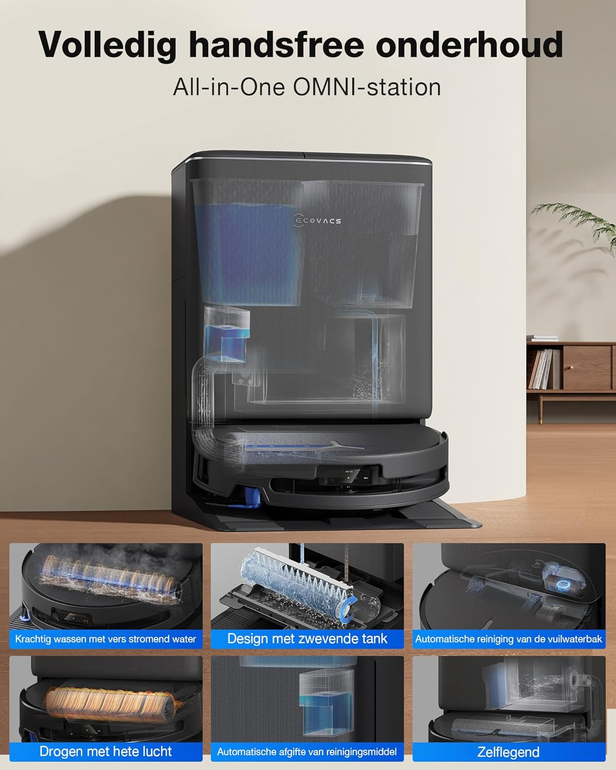 Une station de robot aspirateur multifonction : lavage, séchage et nettoyage.