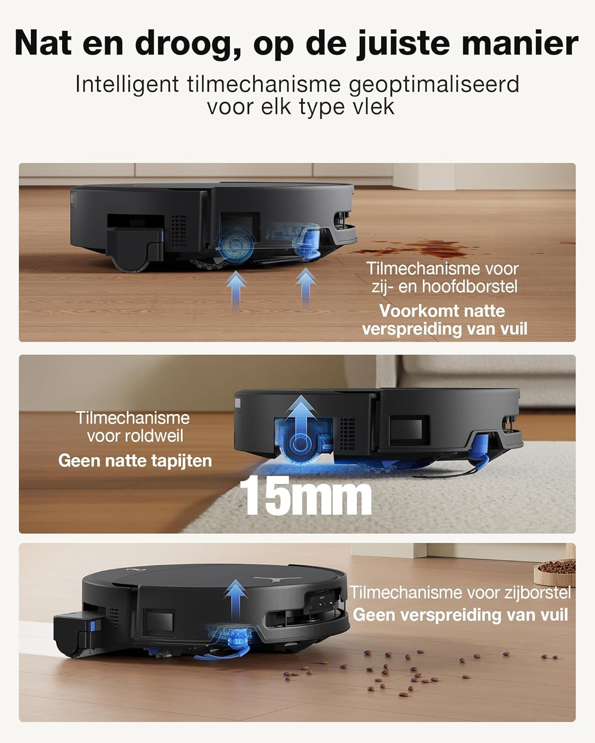 Aspirateur robot avec mécanisme réglable pour différents types de taches.