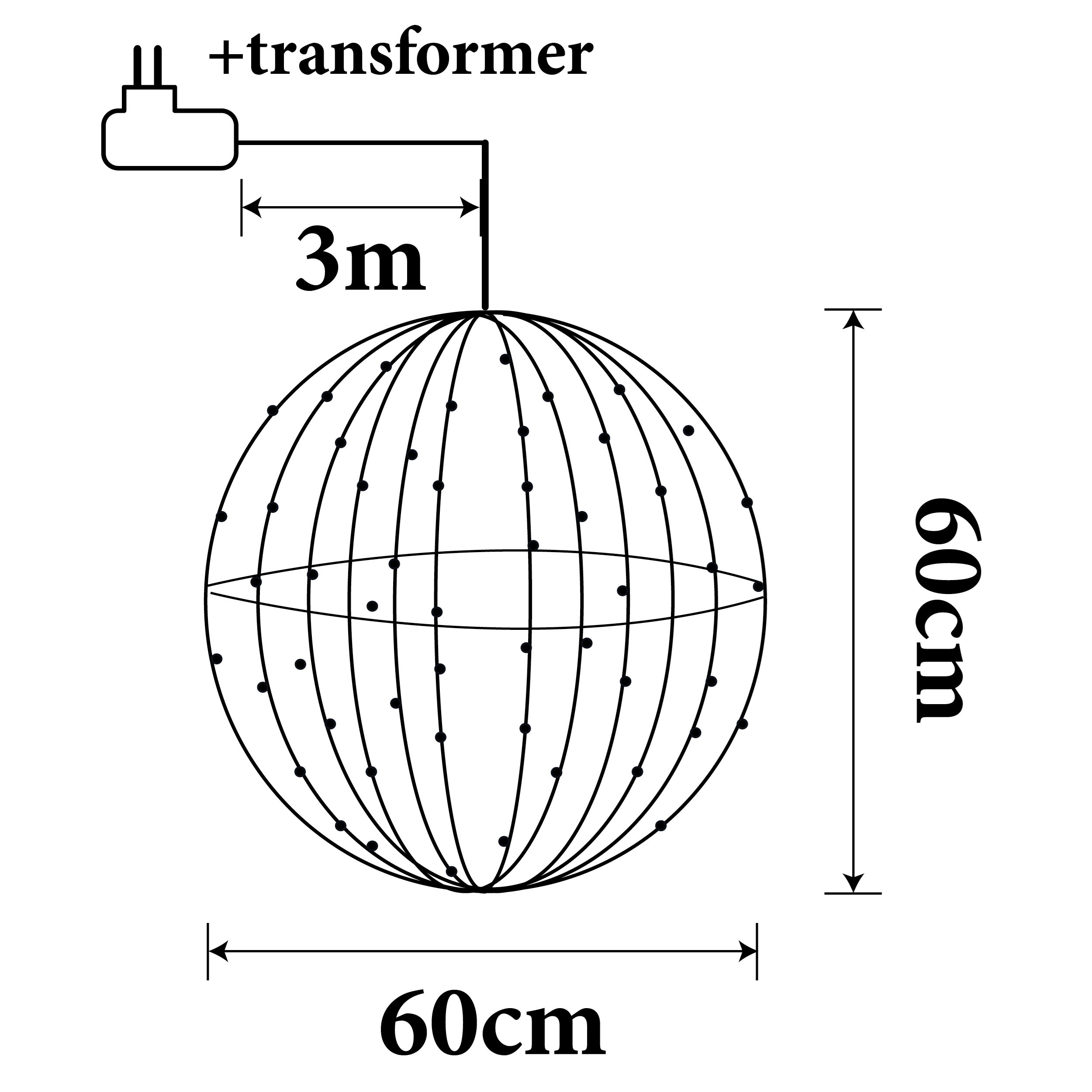 Une sphère avec lumières, 60cm de diamètre, cordon de 3m avec transformateur.