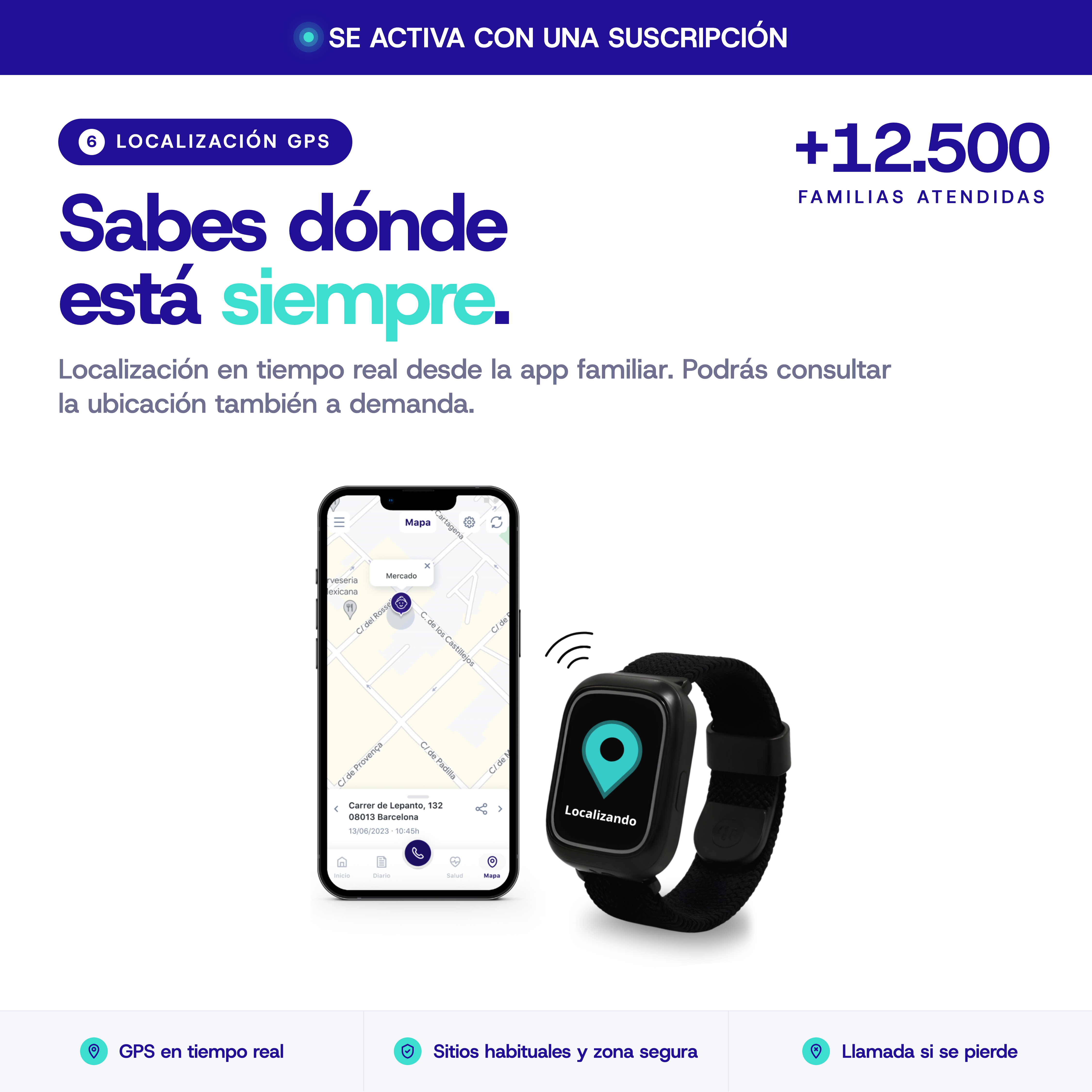 Un smartwatch muestra un mapa en pantalla de móvil. Localización GPS.