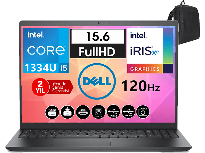 DELL Vostro 3530 FHD 120 Hz WN1611PVNB352010 Intel Core i5-1334U 16 GB RAM 4 TB SSD 15,6 inç FreeDOS Laptop+Çanta Siyah