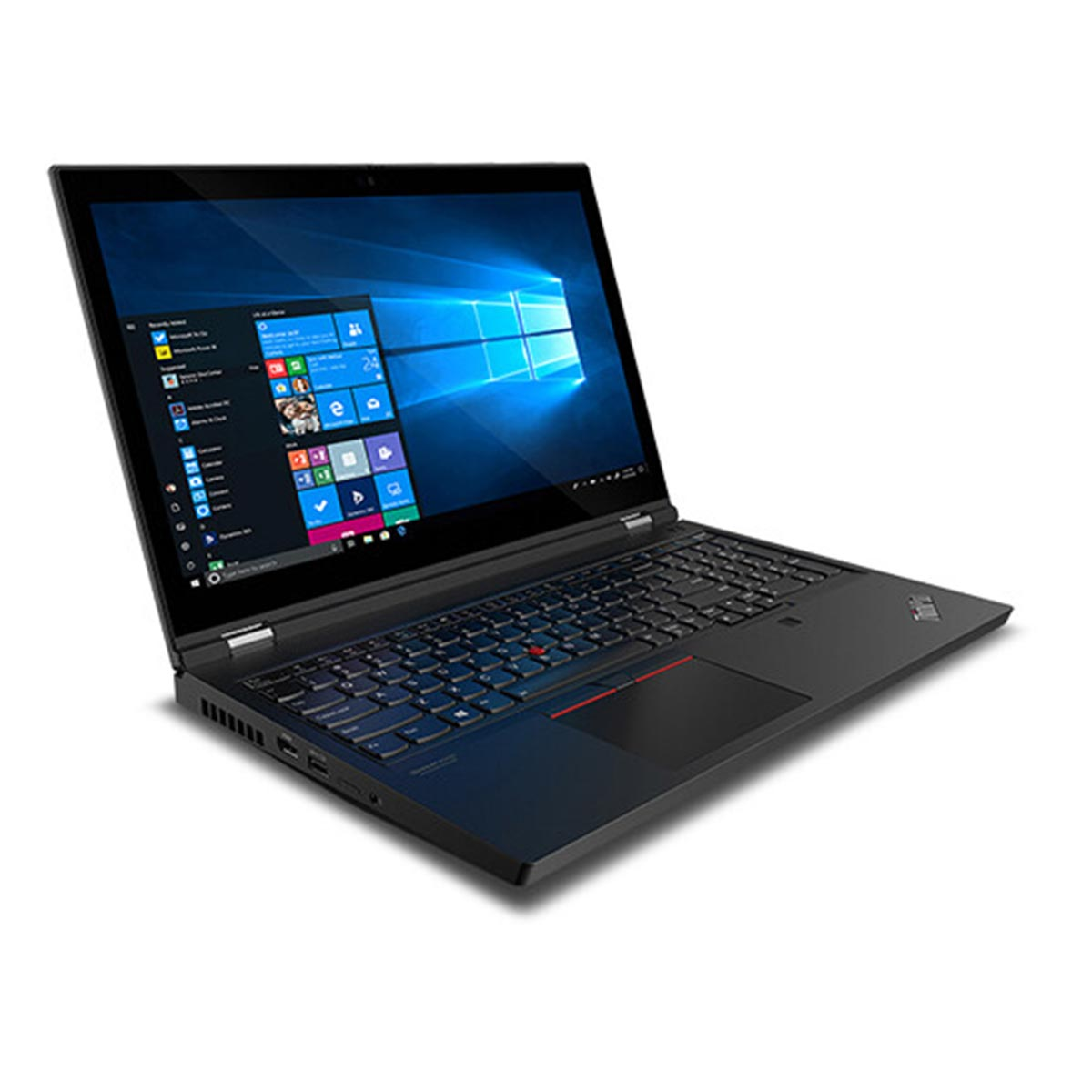 Czarny laptop z otwartym ekranem pokazującym system Windows. Widoczna klawiatura i touchpad.