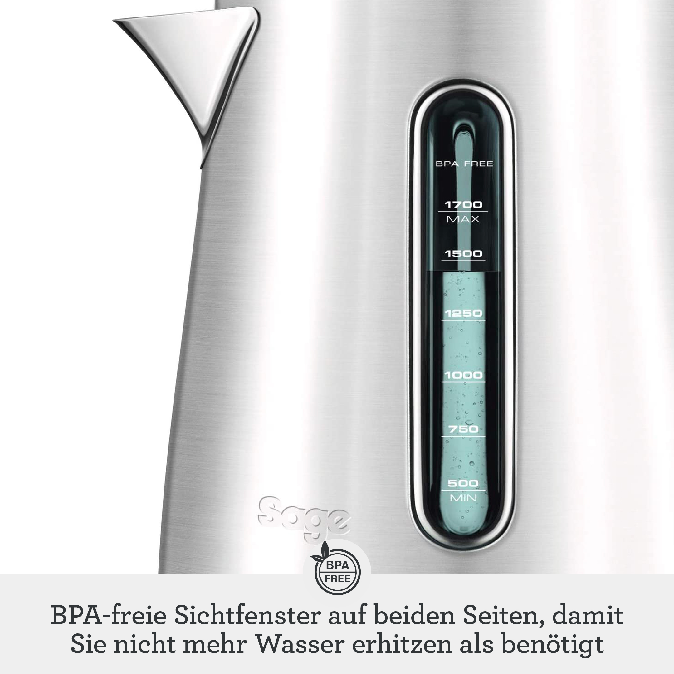 Roestvrijstalen waterkoker met waterniveau-indicator tot 1700ml.