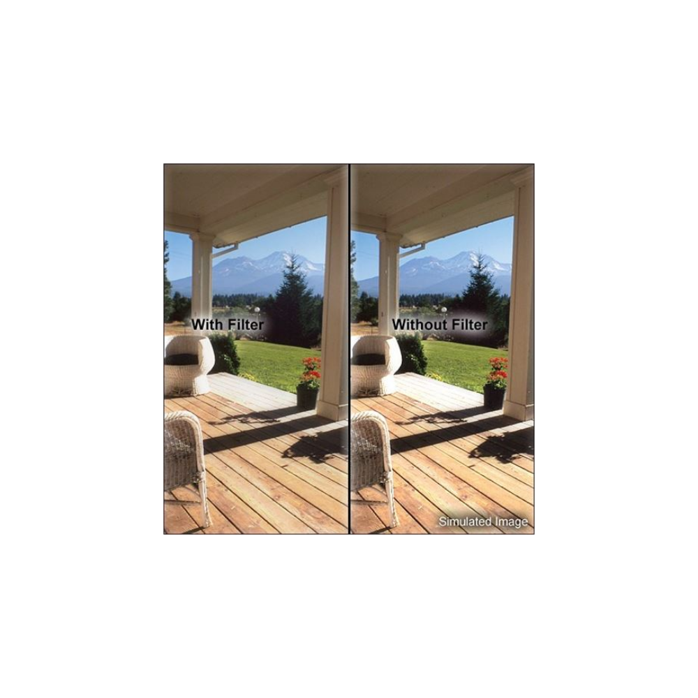 Vergelijking van een veranda met en zonder filter in zonlicht.