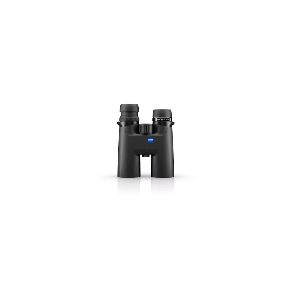Black Zeiss binoculars with a blue logo on a white background.