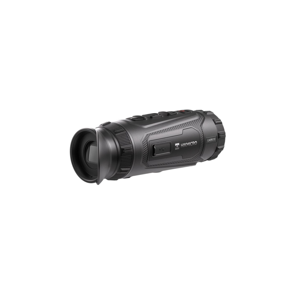 A gray thermal imaging monocular with HIKMICRO logo and model number LH25-30.