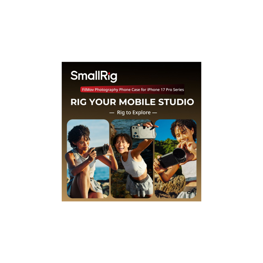 SmallRig: Three women show iPhone photography accessories by the sea.