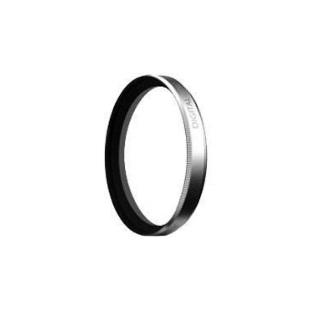 A silver ring with the word DIGITAL and a ribbed edge.