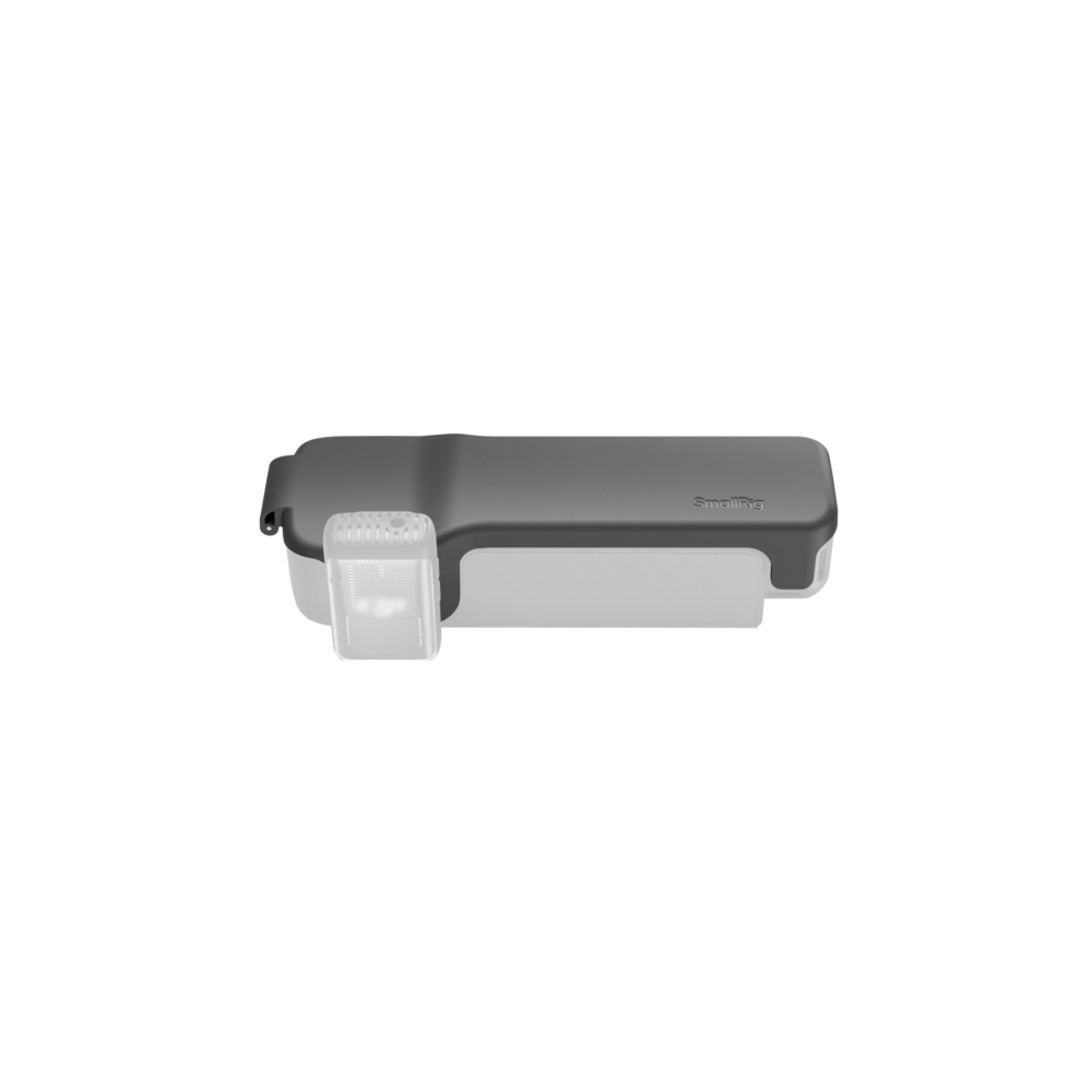 Gray and white container with a small clear attachment. SmallRig logo.