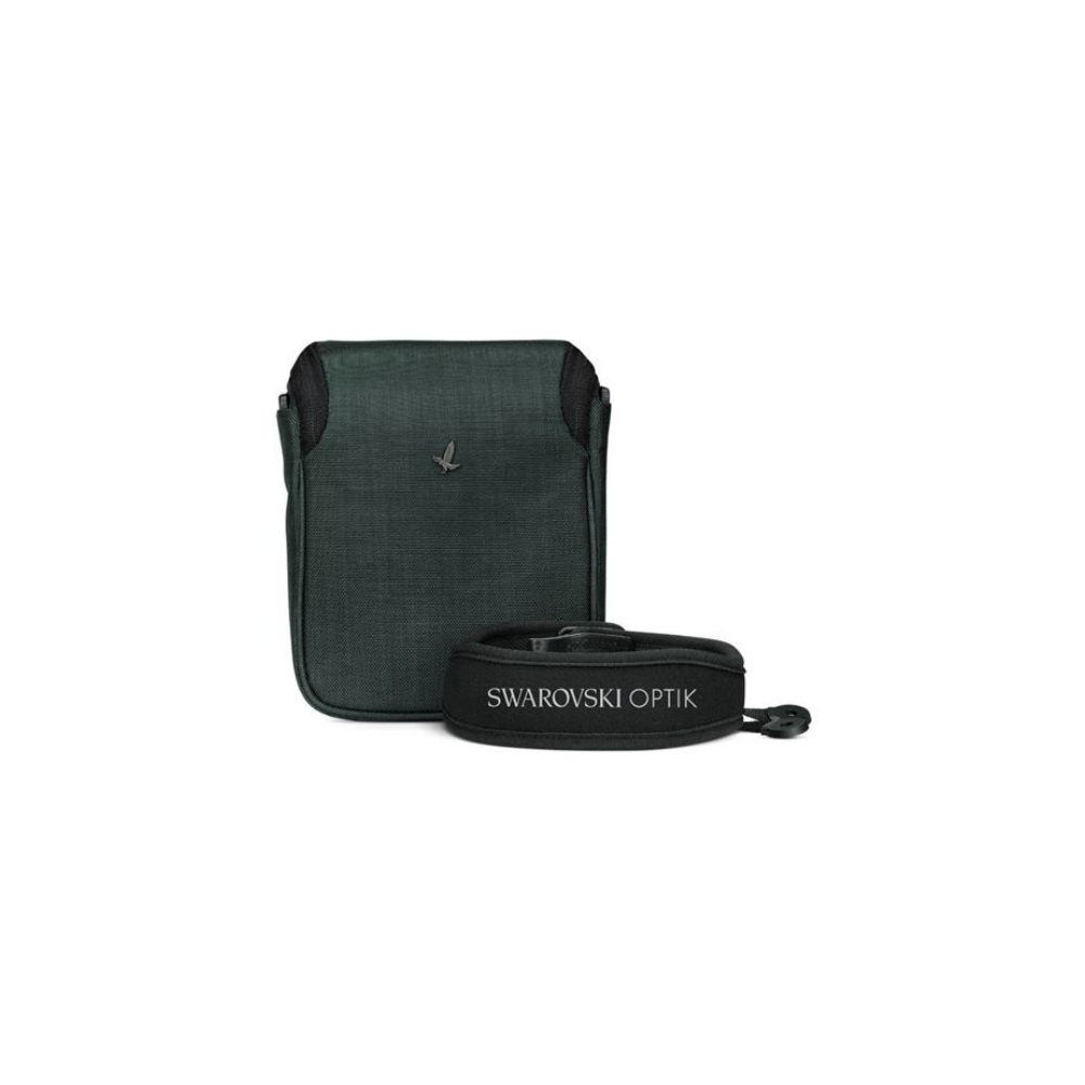 Dark green bag with Swarovski Optik strap.