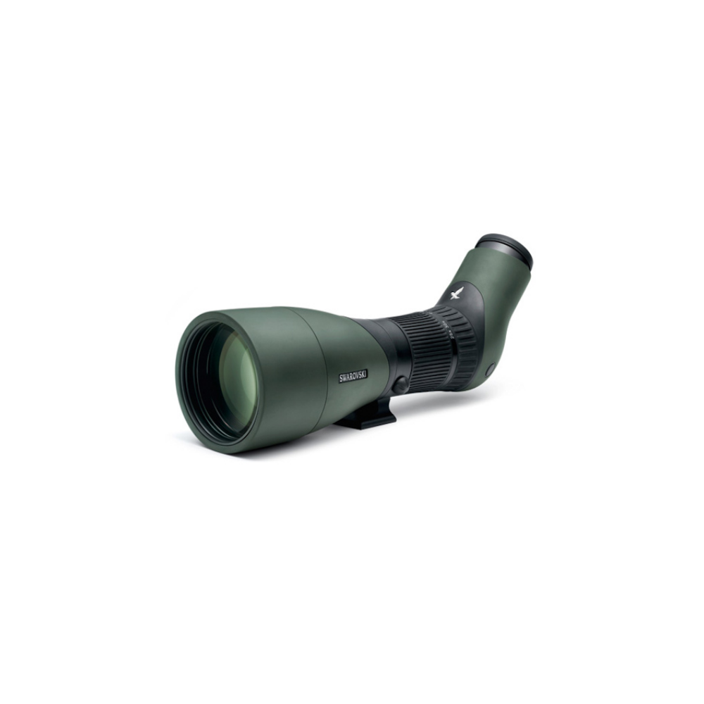 Green Swarovski spotting scope with focus ring and bird logo.