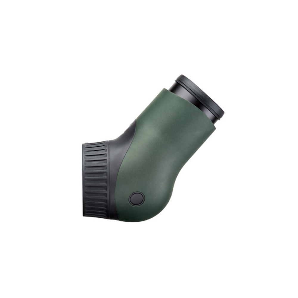 A green eyepiece with a ribbed connection and black ring.