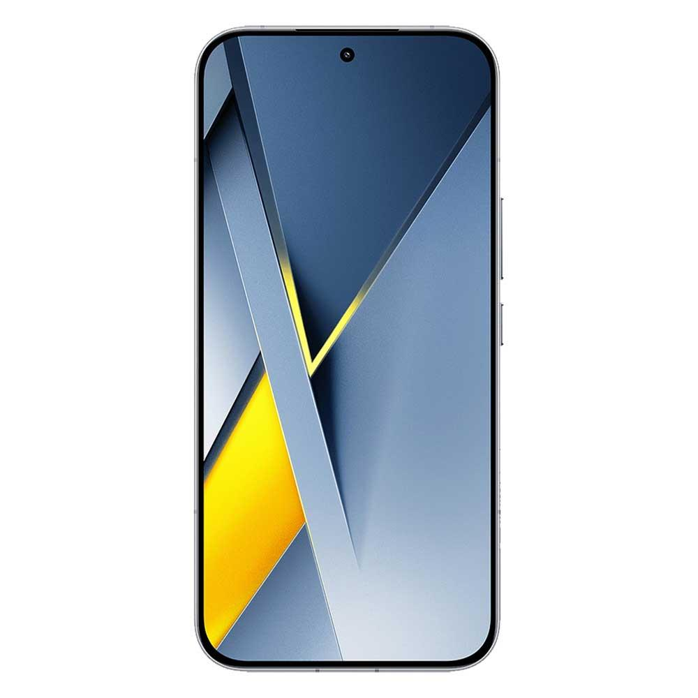 Uno smartphone con uno sfondo astratto grigio e giallo.
