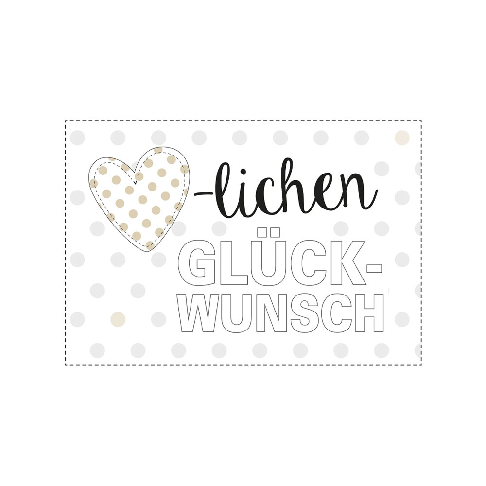 Herz mit Punkten und Text 'lichen GLÜCK-WUNSCH' auf gepunktetem Grund.