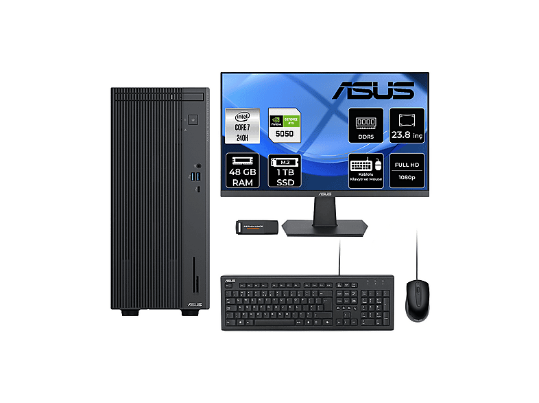 ASUS EC P500MV RTX5050 8 GB 23.8" P500C724016512B0DP730 PER4 Bellek Intel Core i7-240H 48 GB RAM 1 TB SSD FreeDOS Masaüstü Bilgisayar