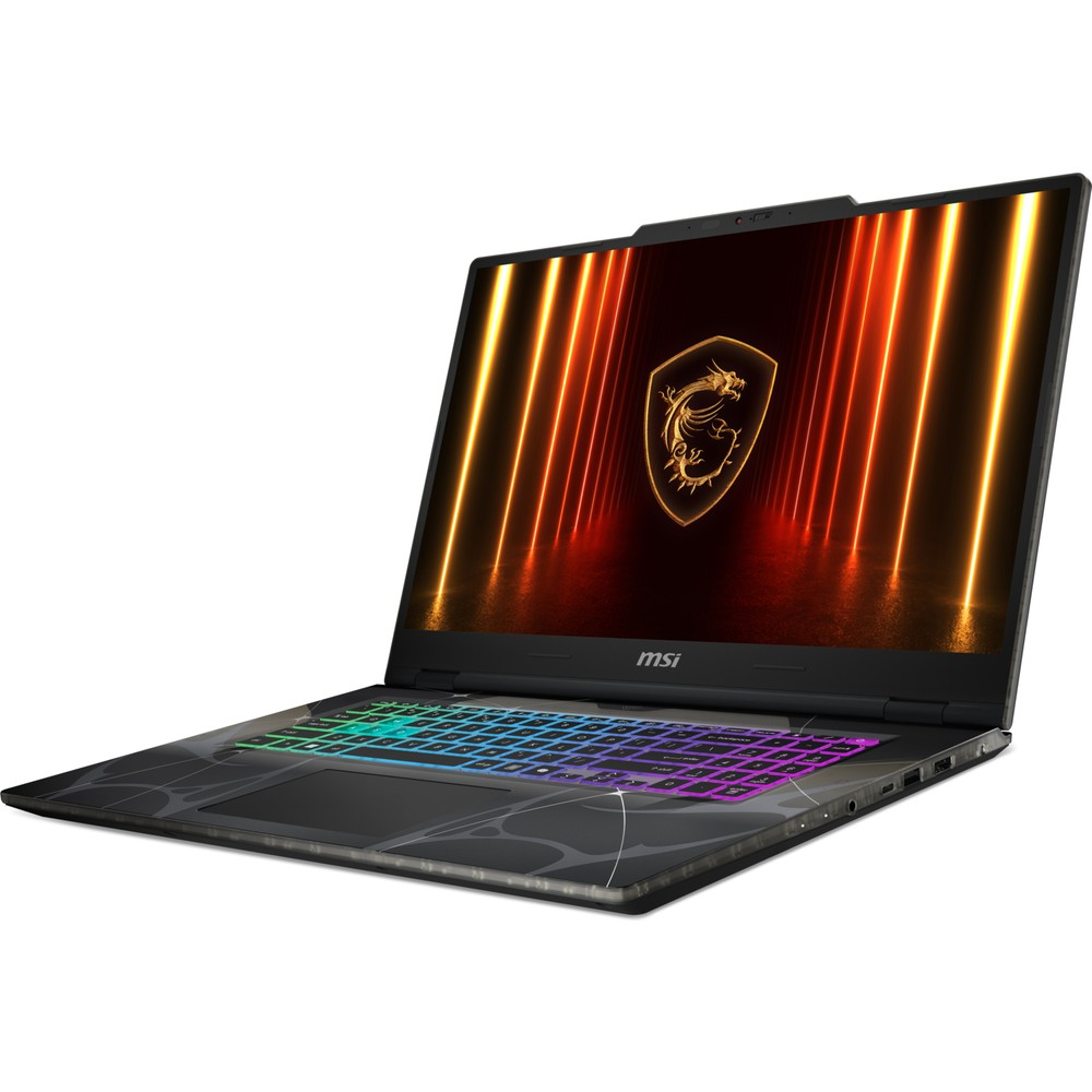 Ekranında ejderha logosu ve aydınlatmalı klavyesi olan açık bir MSI dizüstü bilgisayar.