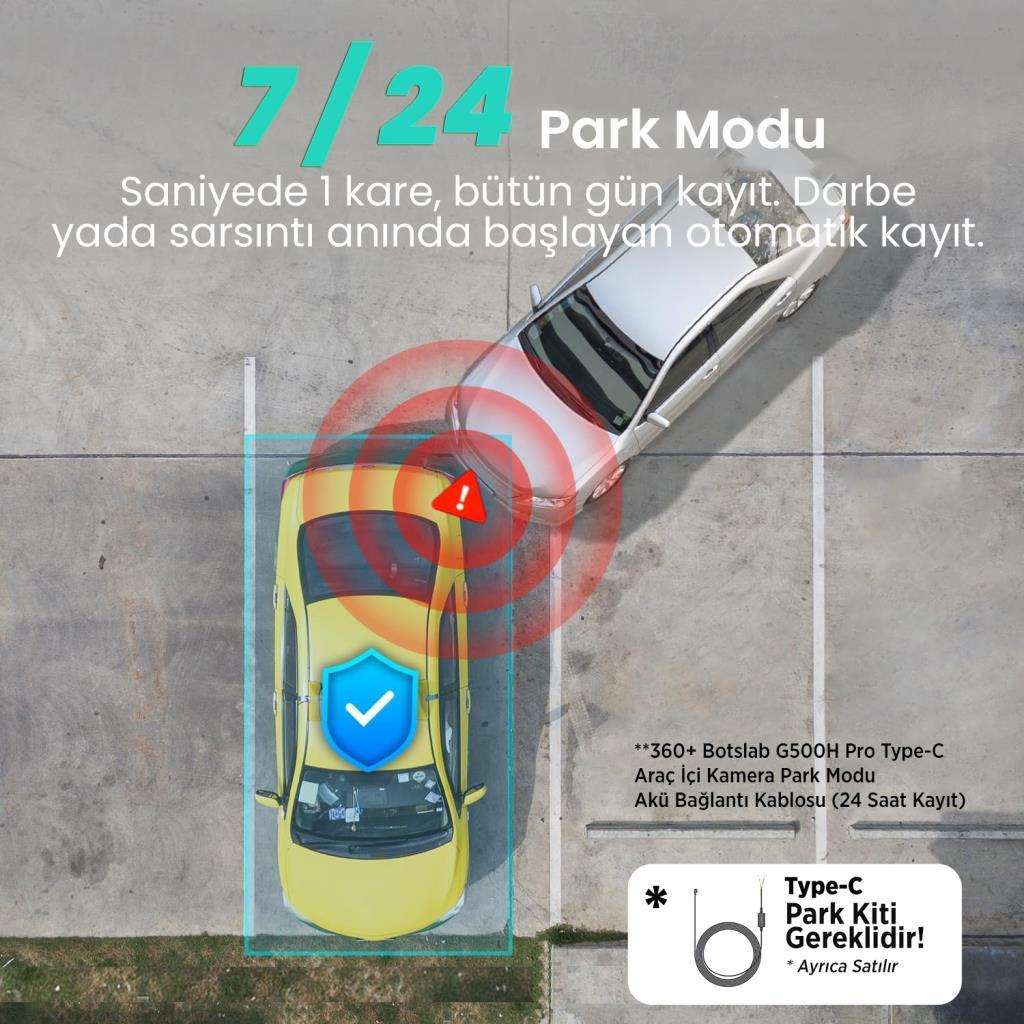 Park halindeki iki araç, sarı araca gümüş renkli araç çarpıyor. Park modu aktif.