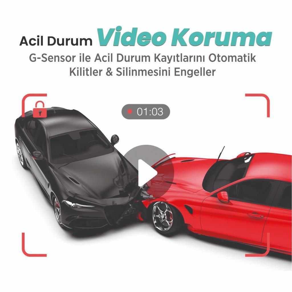 Acil Durum Video Koruma: G-Sensör acil durum kayıtlarını otomatik kilitler.