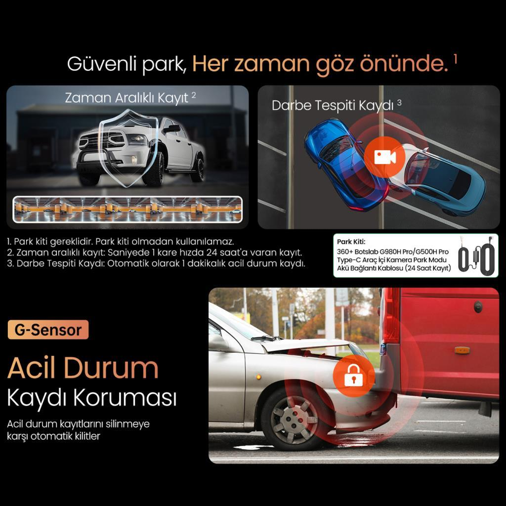 Güvenli park, her zaman göz önünde. Zaman aralıklı, darbe tespiti, G-Sensör.