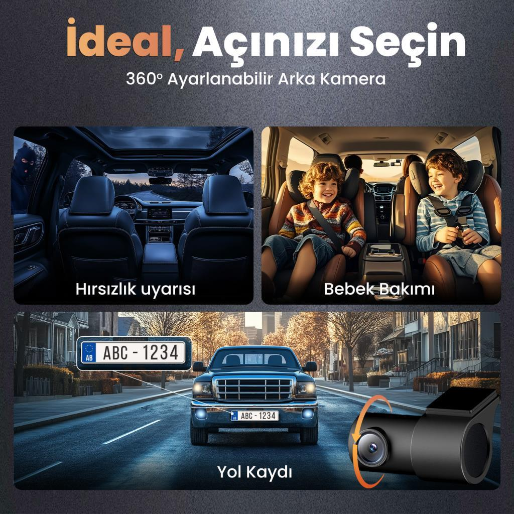 Hırsızlık uyarılı oto içi, bebekli oto ve plaka.