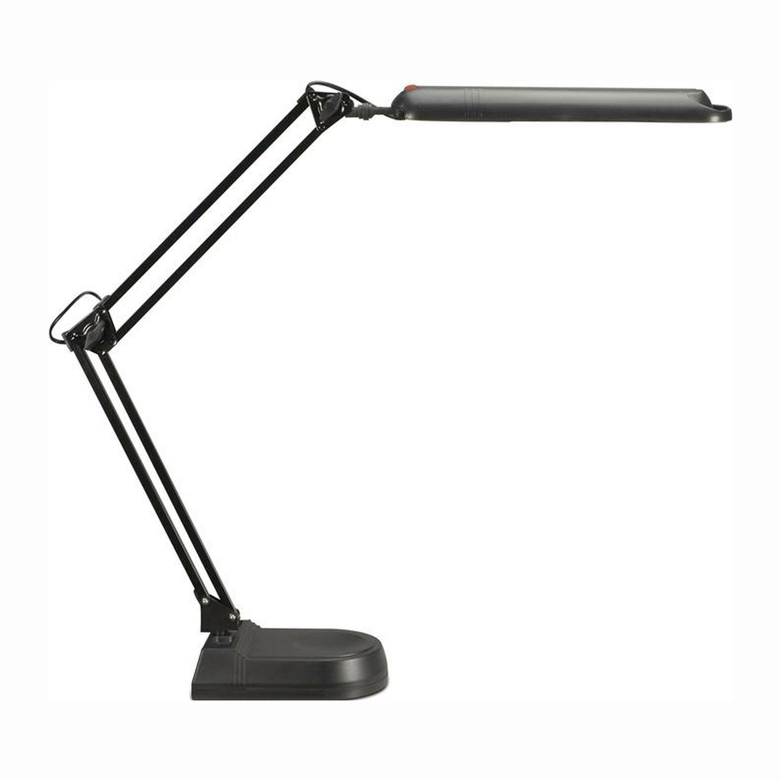 Zwarte bureaulamp met verstelbare arm en voet.