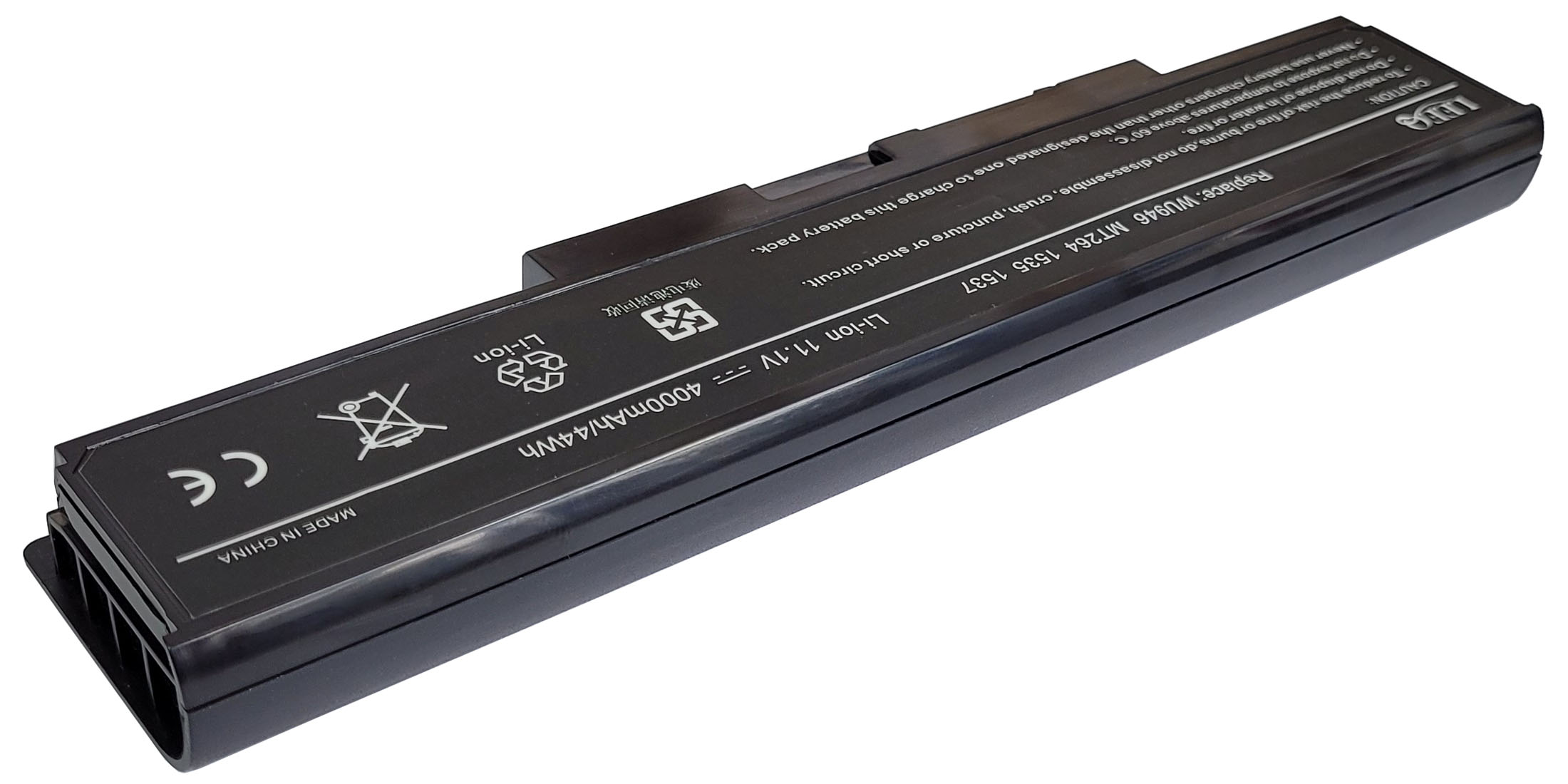 Czarna bateria z etykietami: Li-Ion 11.1V 4000mAh, znak CE.