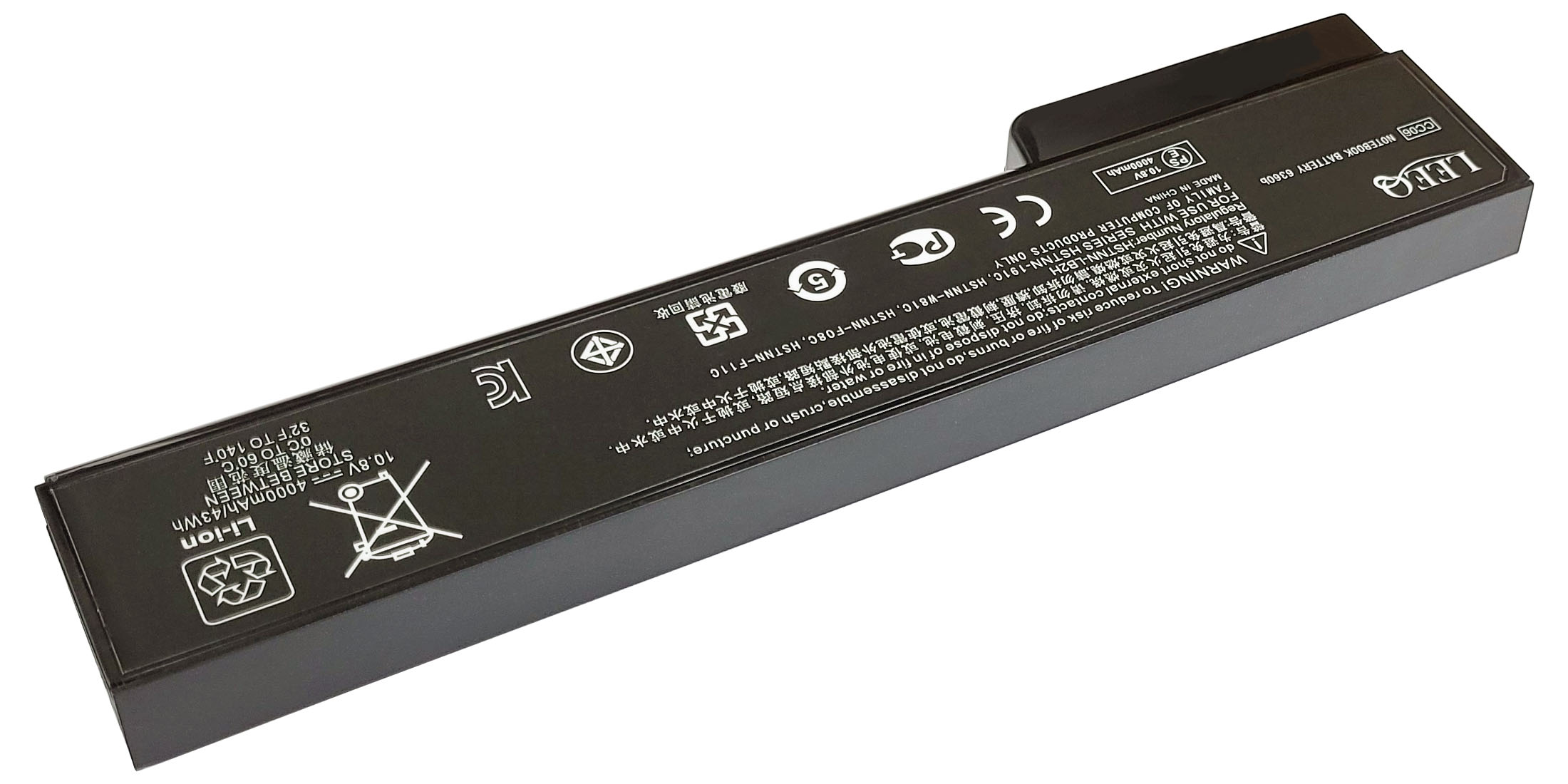 Czarny akumulator do laptopa z oznaczeniami: Li-ion, 10.8V 4000mAh, LEEQ.
