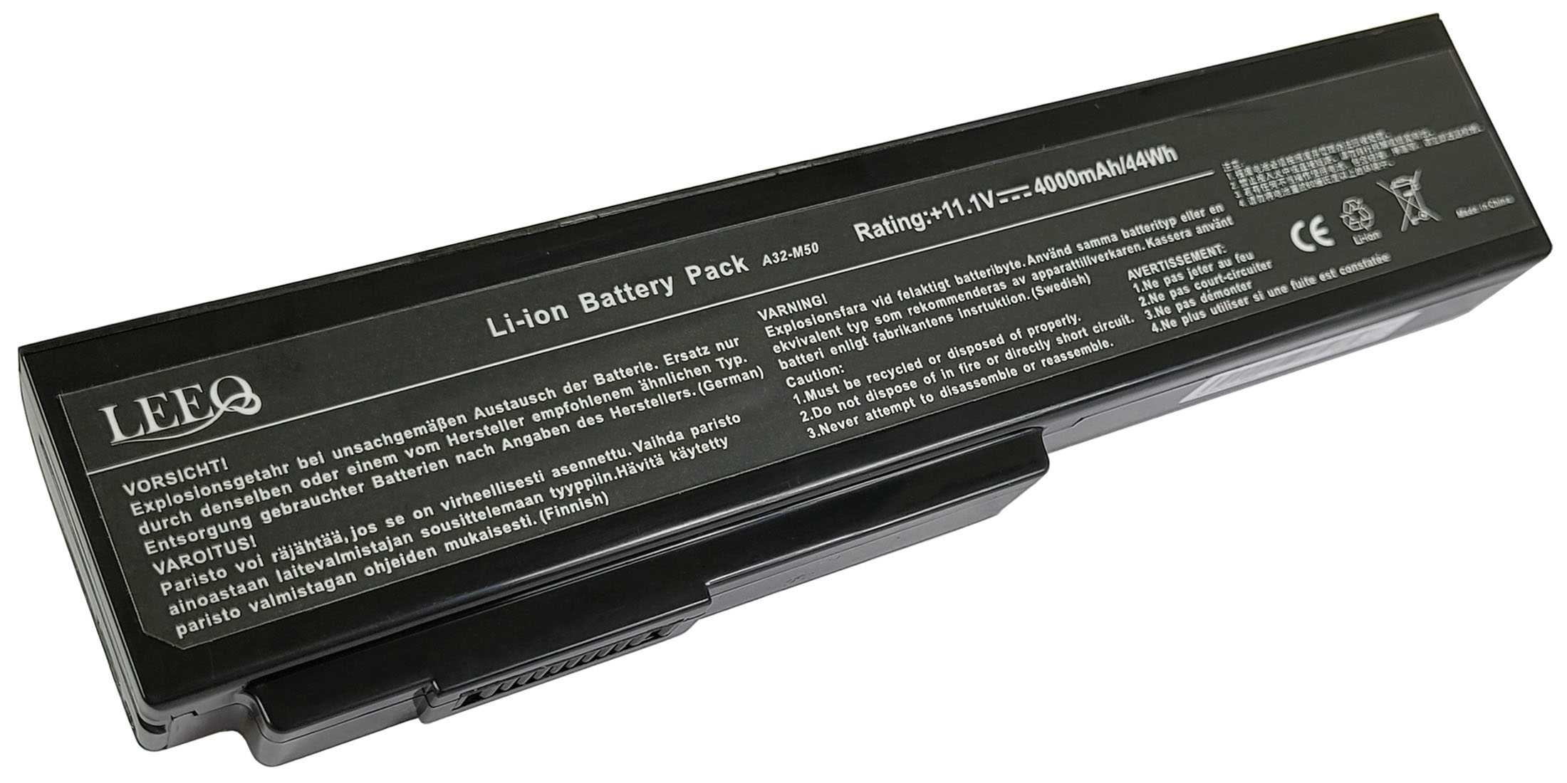 Czarny akumulator Li-ion, logo LEEQ, model A32-M50, 11.1V, 4000mAh.