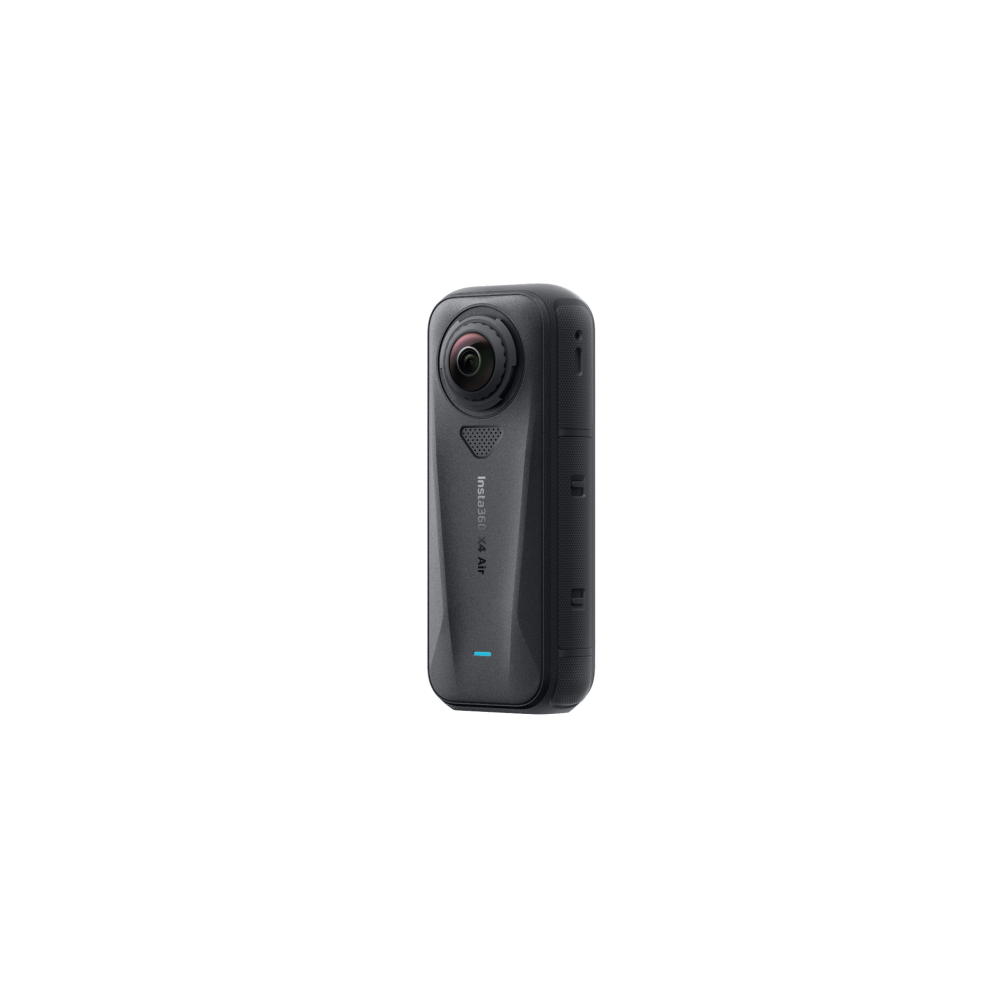 A black Insta360 X4 Air 360 camera with lens and blue light indicator.