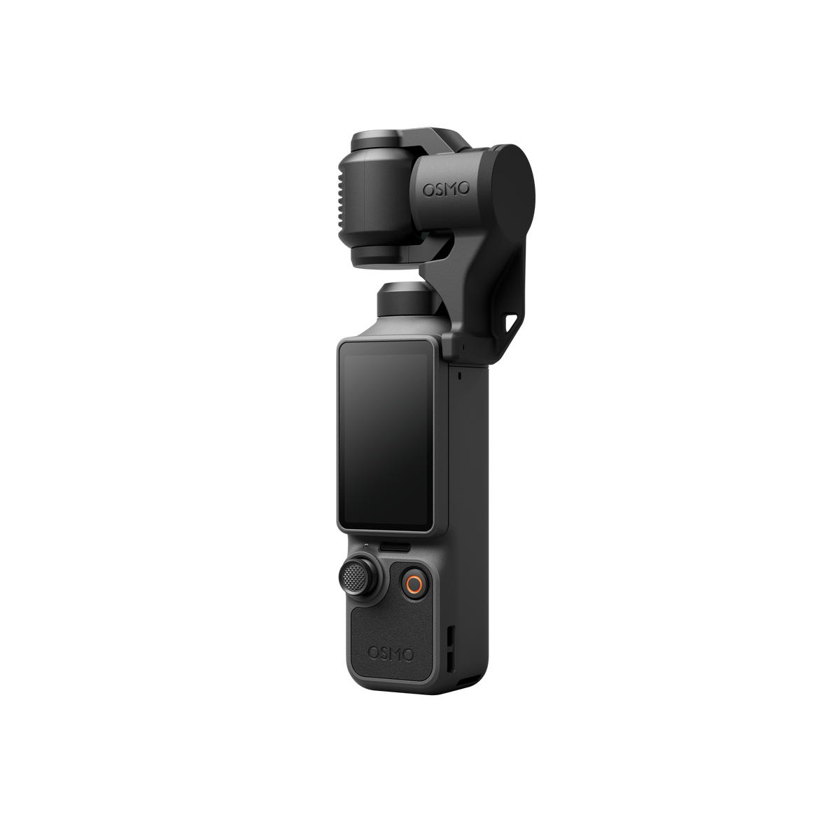 Un gimbal negro DJI Osmo Action 3 con pantalla y cámara.