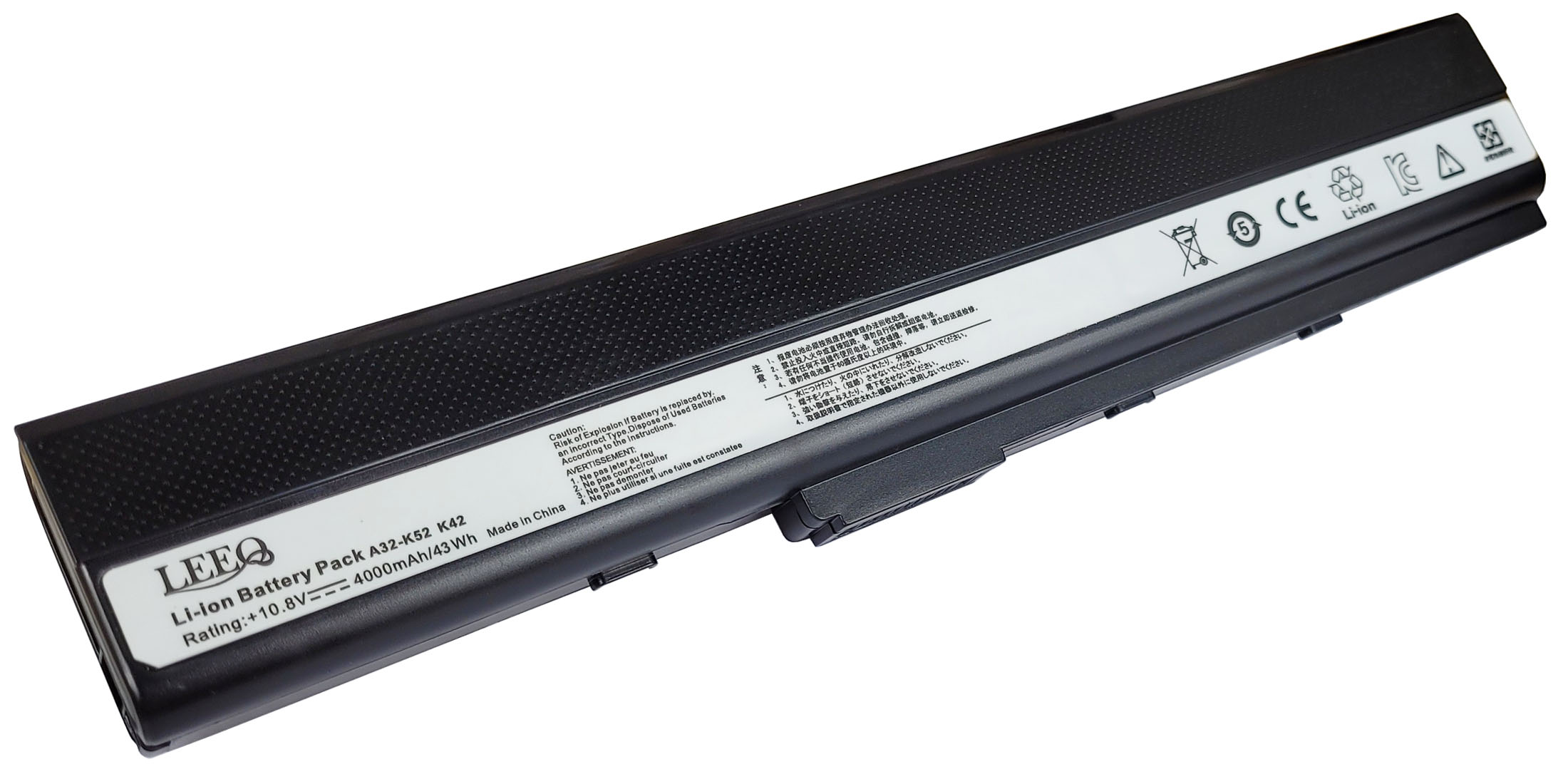 Czarna bateria litowo-jonowa do laptopa marki LEEQ, model A32-K52 K42, 10.8V 4000mAh/43Wh.
