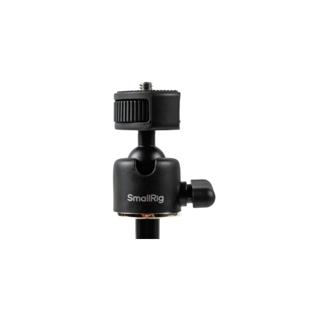 Small black camera mount with screw thread and locking knob.