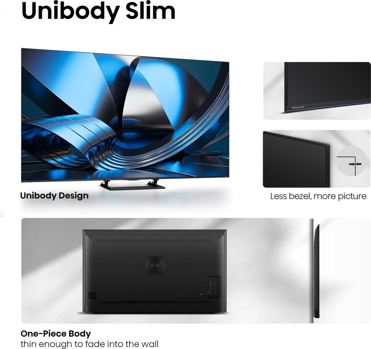 Una TV sottile con design unibody e cornici minime.