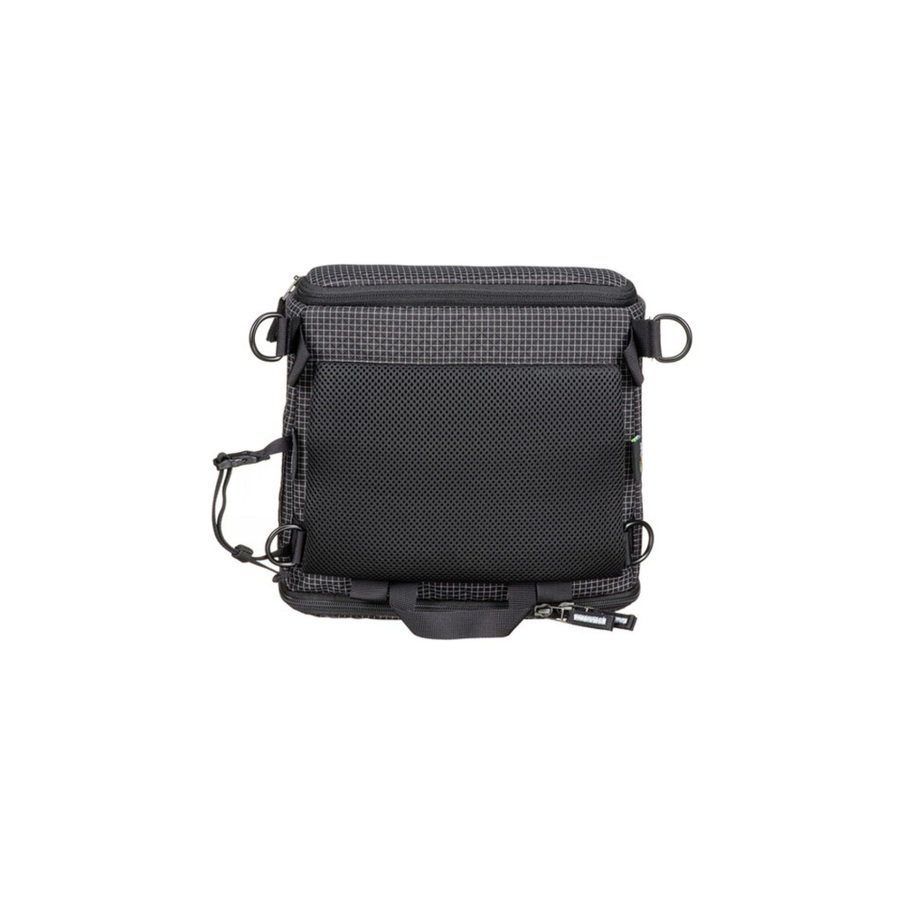 Gray bag with mesh front, D-rings, and a handle.