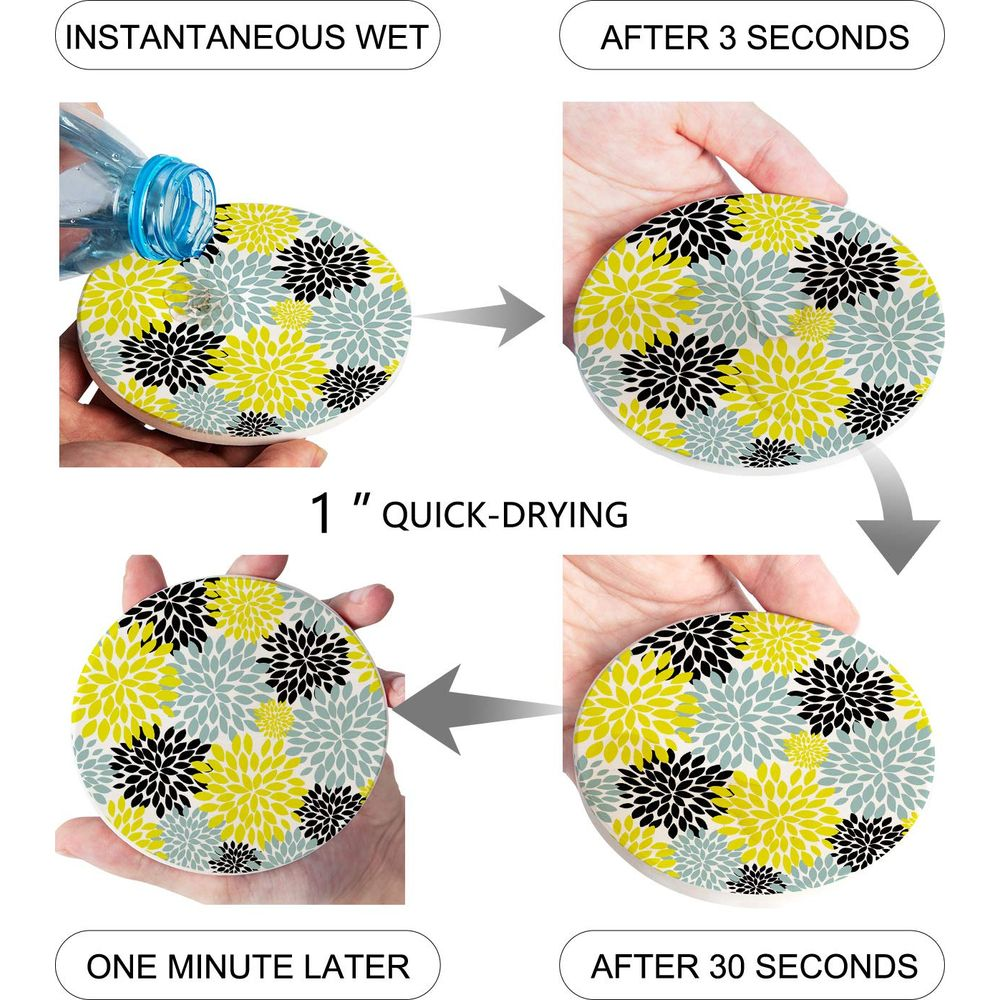 A coaster is shown getting wet, then drying quickly.