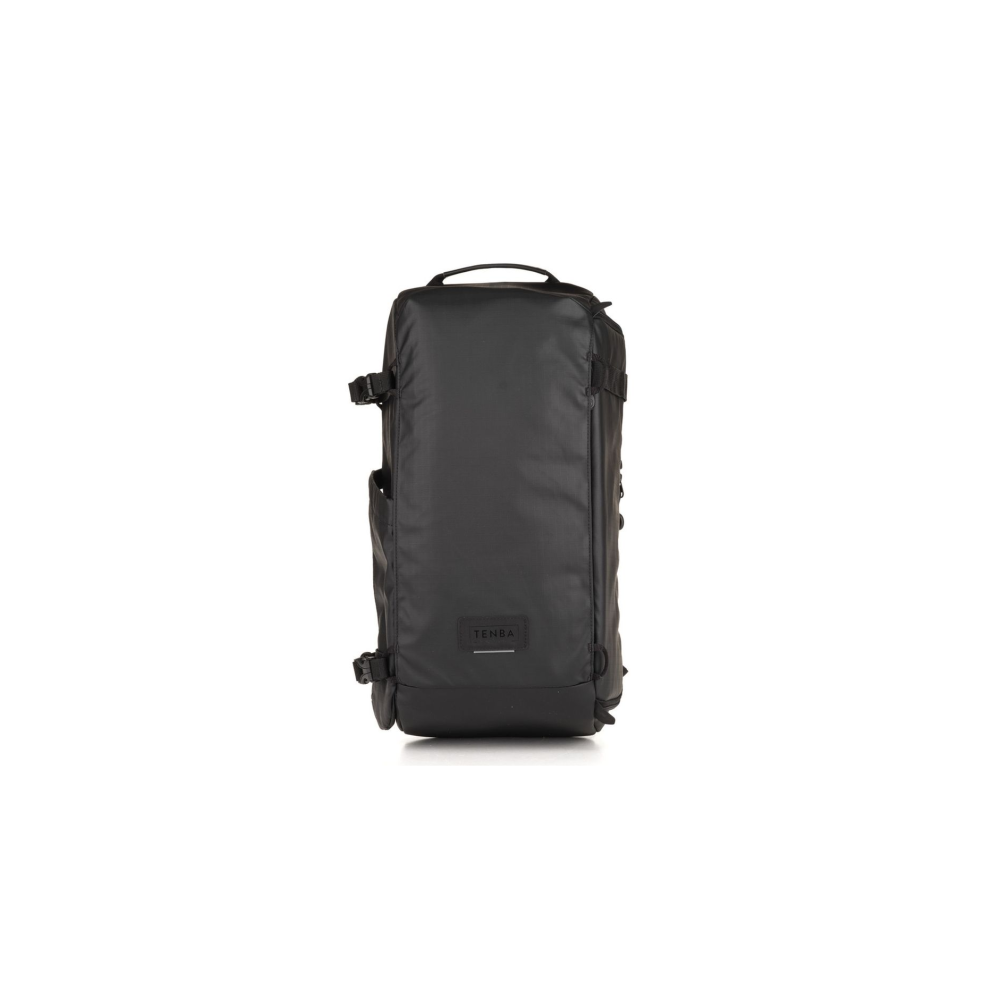 A black backpack with the Tenba logo on a white background.
