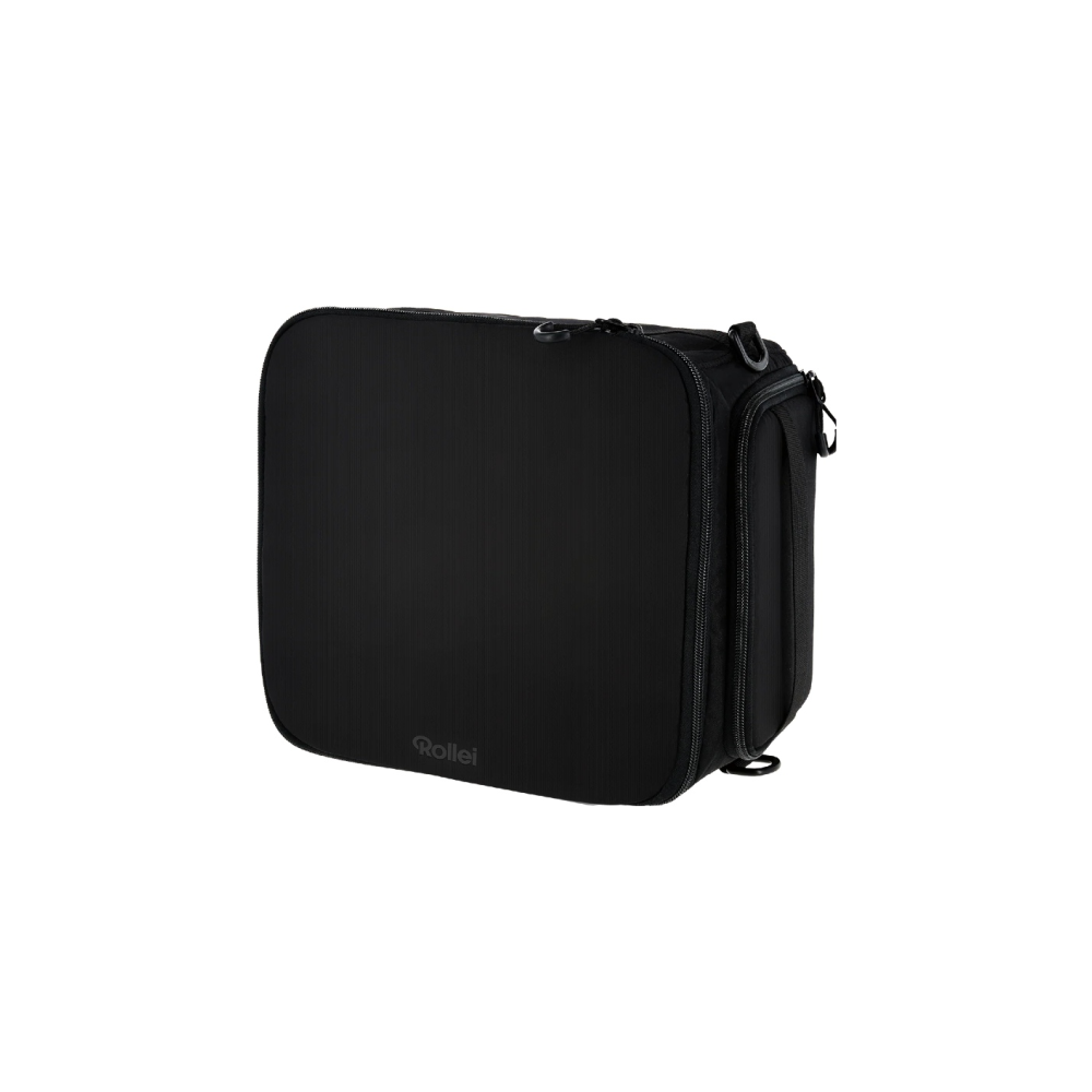 Black bag with zipper and Rollei logo.