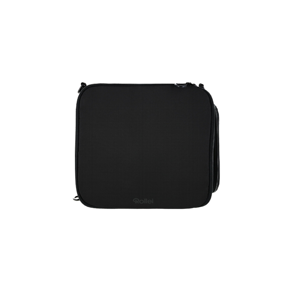 A black Rollei zippered bag, set against a white background.