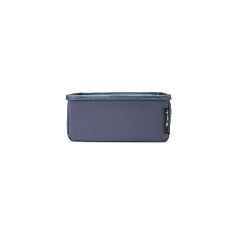 A gray Shimoda organizer with a blue trim, set against a white background.