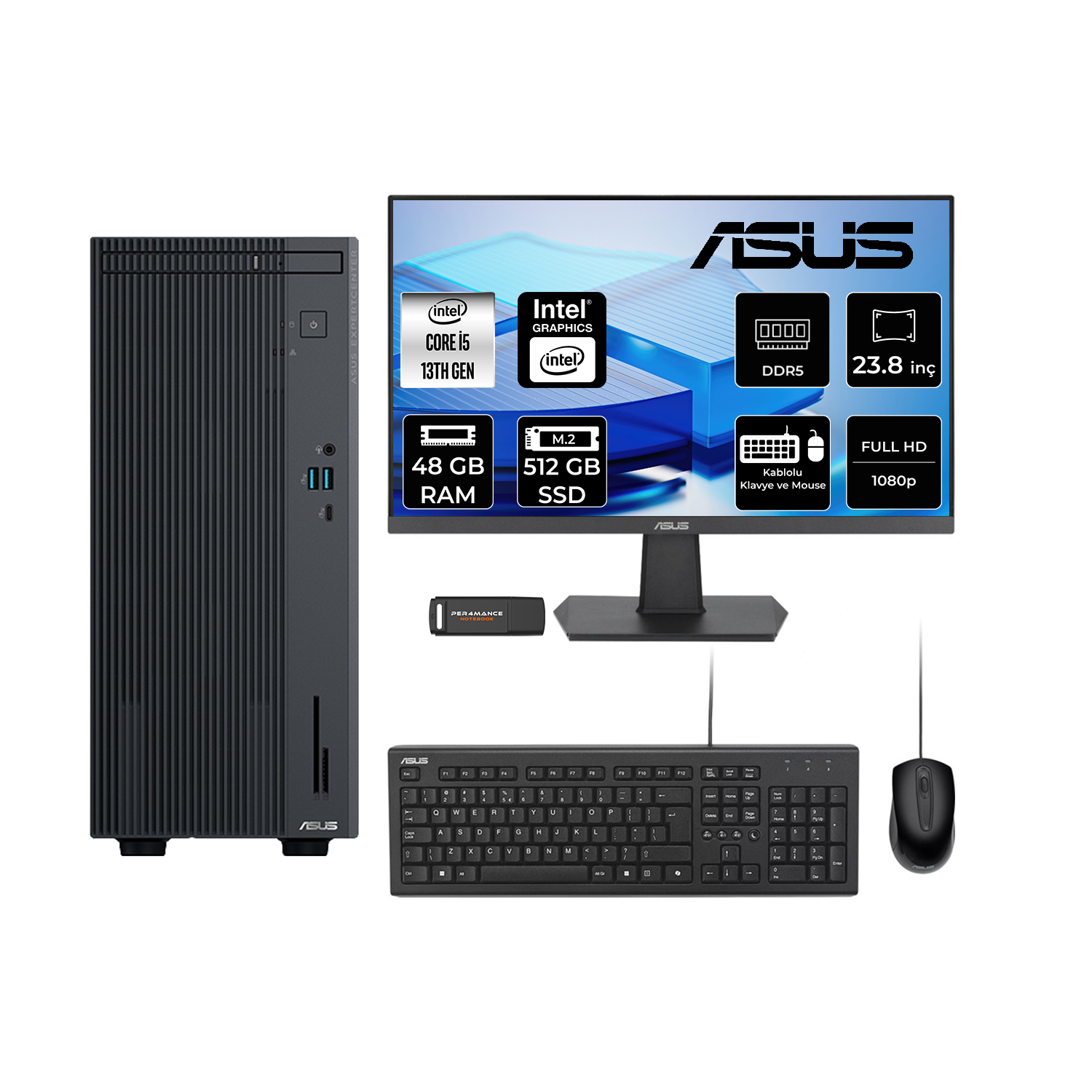 ASUS EC P500MV 23.8" P500I513428512B0DP549 PER4 Bellek Intel Core i5-13420H 48 GB RAM 512 GB SSD FreeDOS Masaüstü Bilgisayar