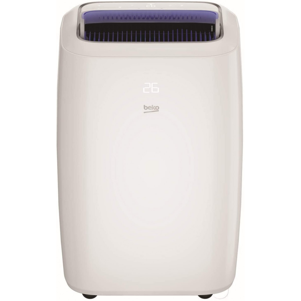 Un climatizzatore Beko bianco con display digitale a 26 gradi.