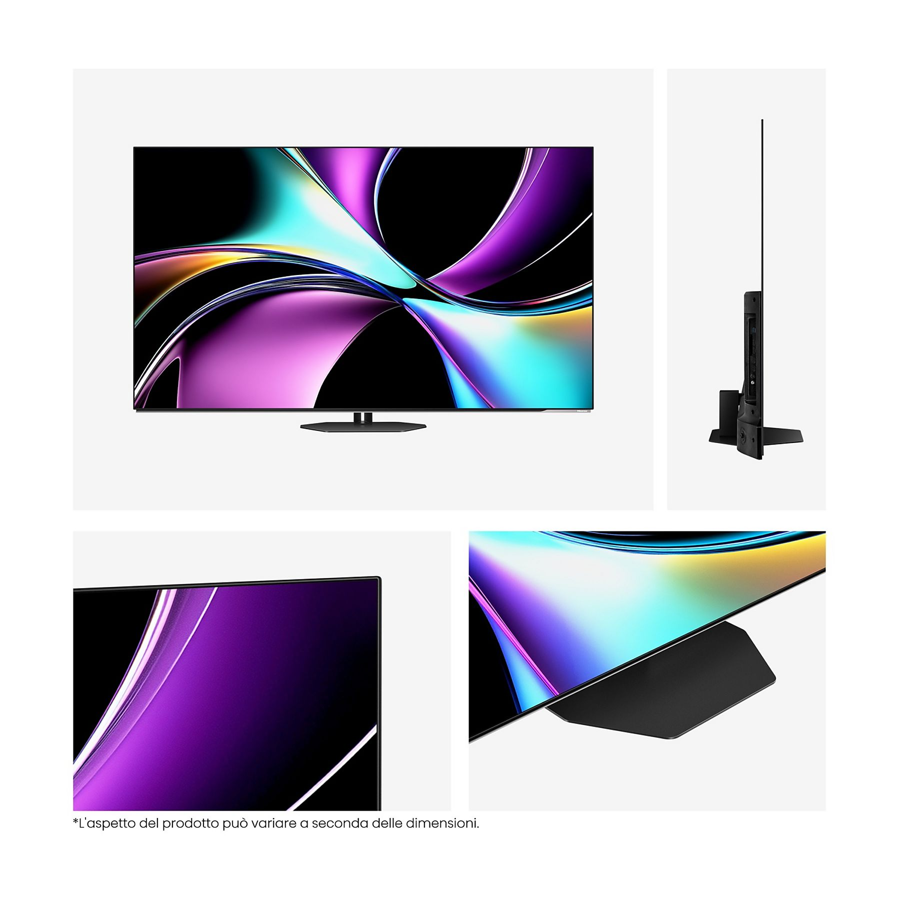Un televisore elegante con uno sfondo astratto colorato sullo schermo.
